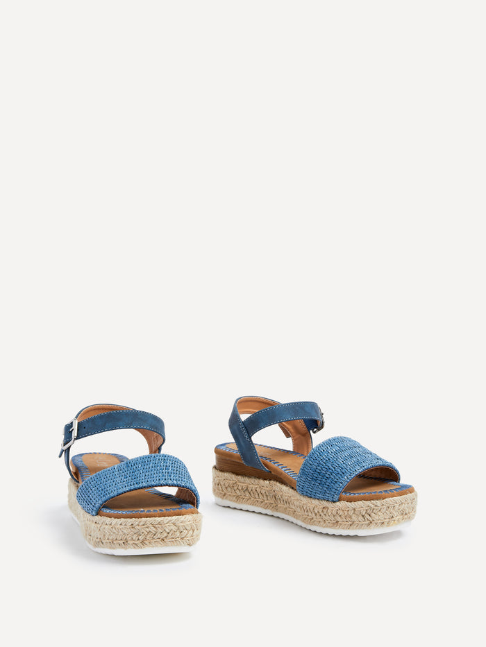 Panama Blue Raffia Espadrille Flatform Sandals