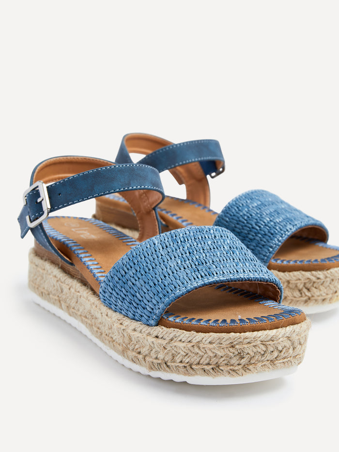 Panama Blue Raffia Espadrille Flatform Sandals