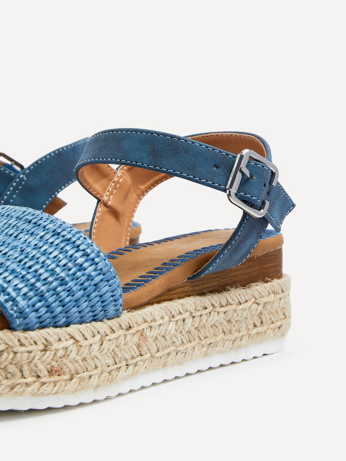 Panama Blue Raffia Espadrille Flatform Sandals