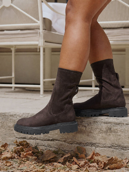 Peggy Brown Faux Suede Mid-Length Chelsea Boots