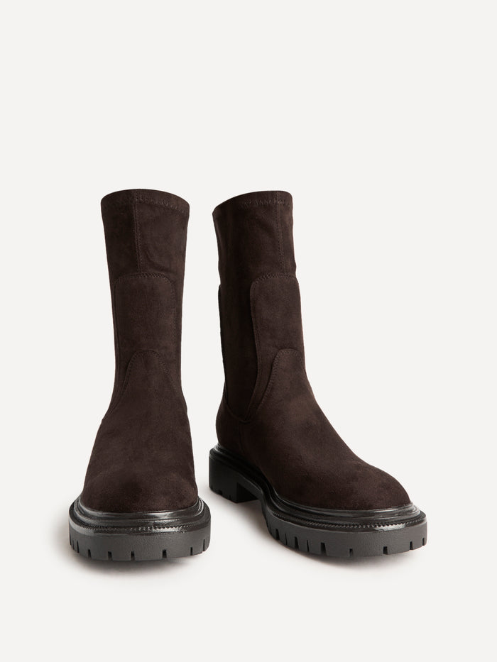 Peggy Brown Faux Suede Mid-Length Chelsea Boots