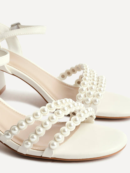 Perla Bridal Ivory Faux Leather Pearl Heels