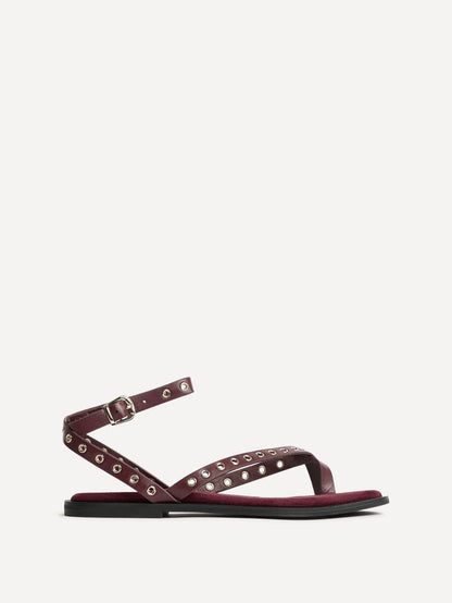 Perrie Burgundy Faux Suede Flat Sandals