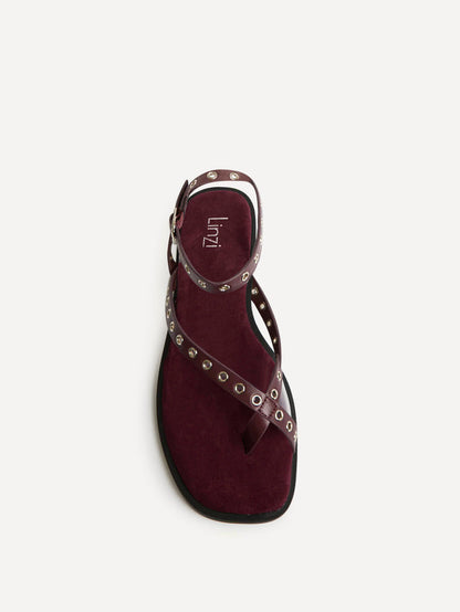 Perrie Burgundy Faux Suede Flat Sandals