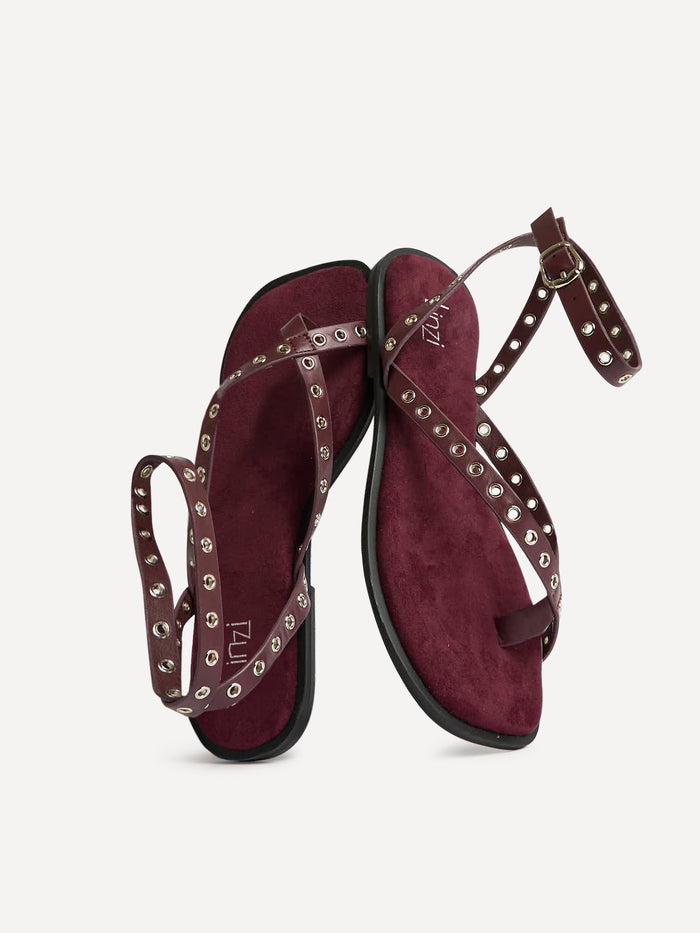 Perrie Burgundy Faux Suede Flat Sandals