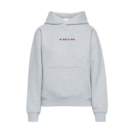 Gray Pi Beta Phi cloud fleece hoodie with chest embroidery