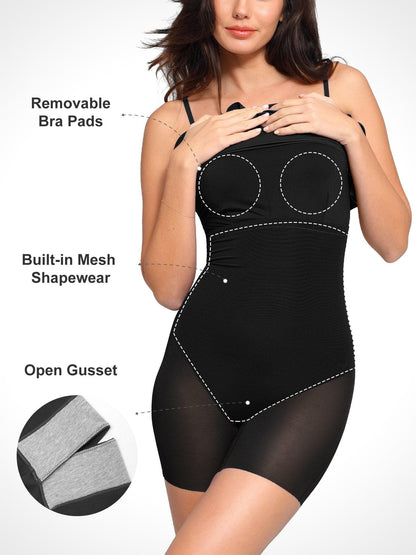 Shapewear Slimming Midi Dress and Sheer Mesh Overlay Set