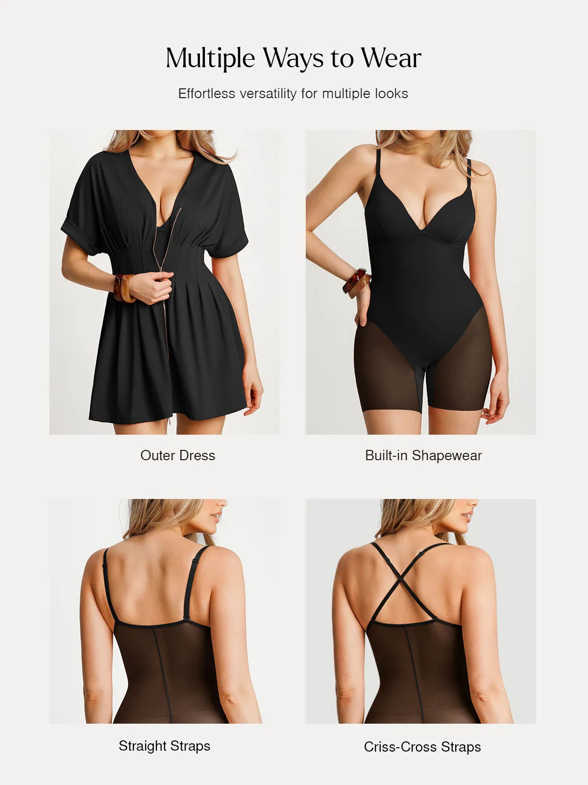 Deep V Zip Front Two-Piece Sculpting Mini Dress