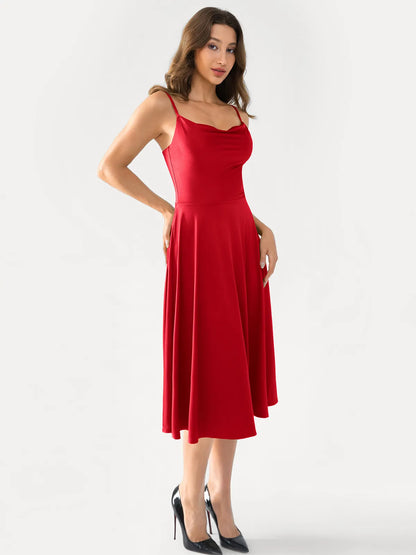 Shapewear Strappy Cowl Neck Fit & Flare Midi Dress
