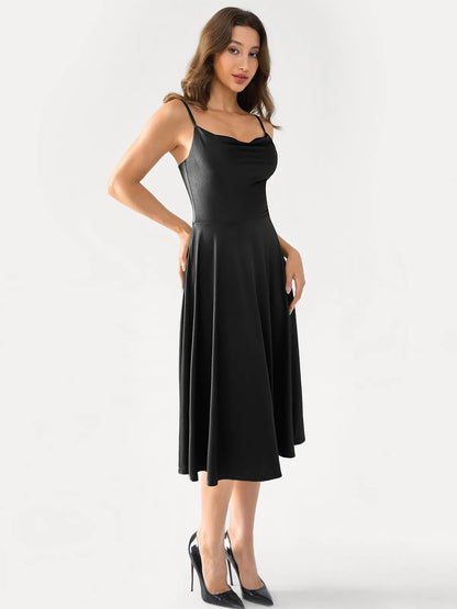 Shapewear Strappy Cowl Neck Fit & Flare Midi Dress
