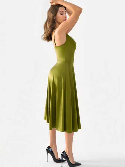 Shapewear Strappy Cowl Neck Fit & Flare Midi Dress