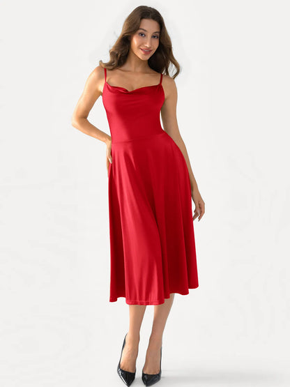 Shapewear Strappy Cowl Neck Fit & Flare Midi Dress