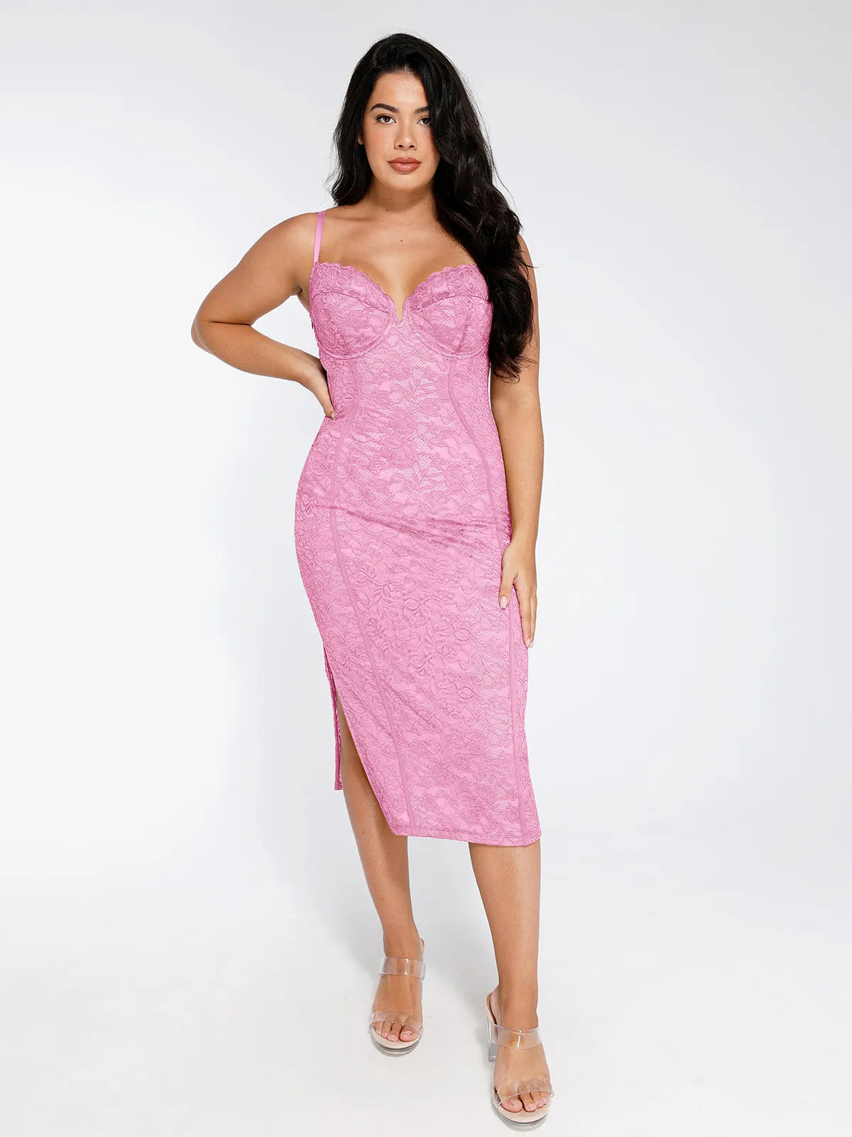 Shapewear All-Lace Hourglass Corset Side Slit Midi Dress
