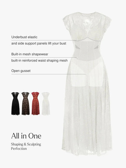 Shapewear Boho Floral Lace Front Slit Maxi Dress