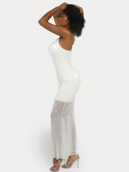 Shapewear Heat-Set Crystal Mesh Slimming Maxi Slip Dress