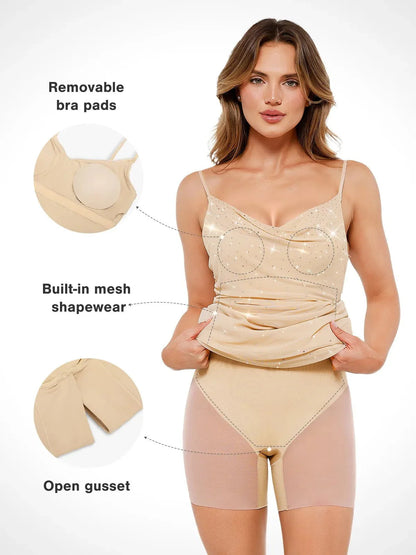 Shapewear Heat-Set Crystal Mesh Slimming Maxi Slip Dress