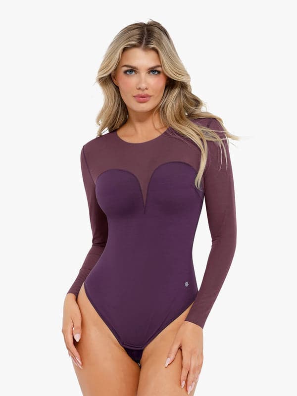 Shapewear Mesh Long Sleeve V-Back Slimming Maxi Dress