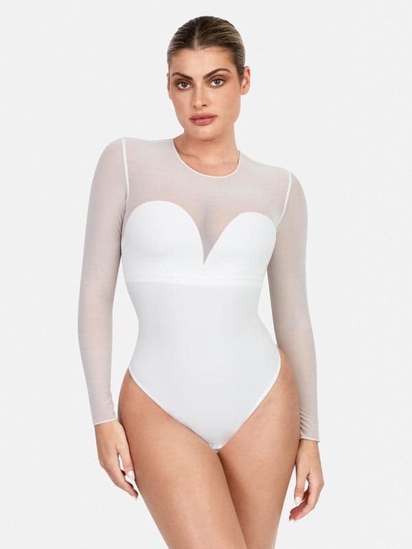 Shapewear Mesh Long Sleeve V-Back Slimming Maxi Dress