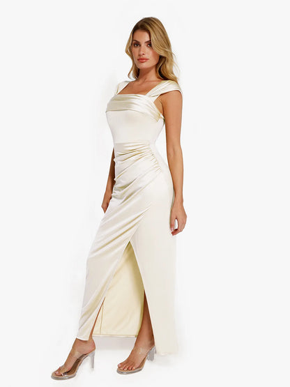 Shapewear Off Shoulder Shine Ruched Sculpting Maxi Dress