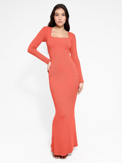 Shapewear Square Neck Long Sleeve Slimming Modal Maxi Dress