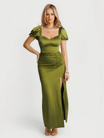 Square Neck Slimming Sculpting Maxi Dress with Sleeves