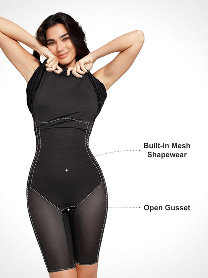 Shapewear Sculpting Backless Halter A-Line Midi Dress