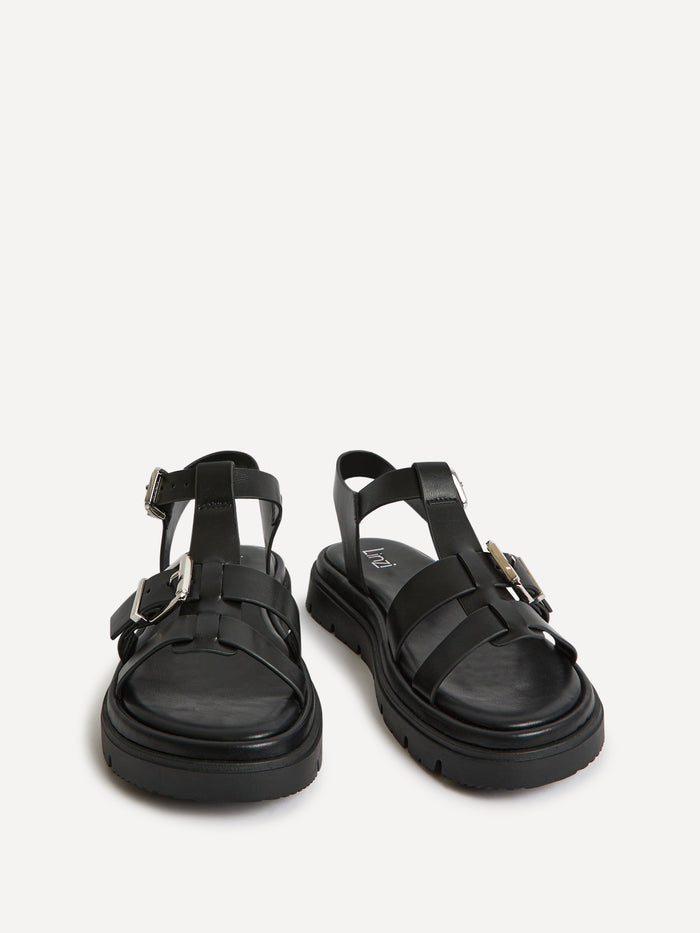 Portrait Black Gladiator Flat Sandals