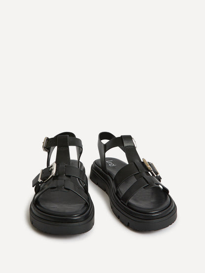 Portrait Black Gladiator Flat Sandals