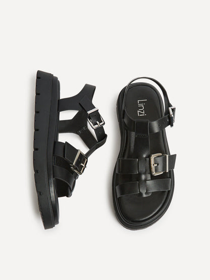 Portrait Black Gladiator Flat Sandals