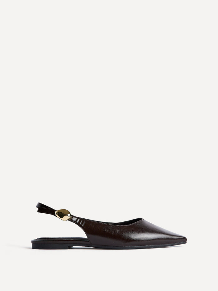 Profile Brown Faux Leather Ballet Flats