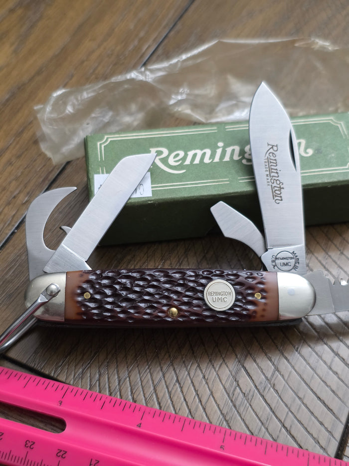 Remington USA Camp Knife with Brown Jigged Delrin NIB