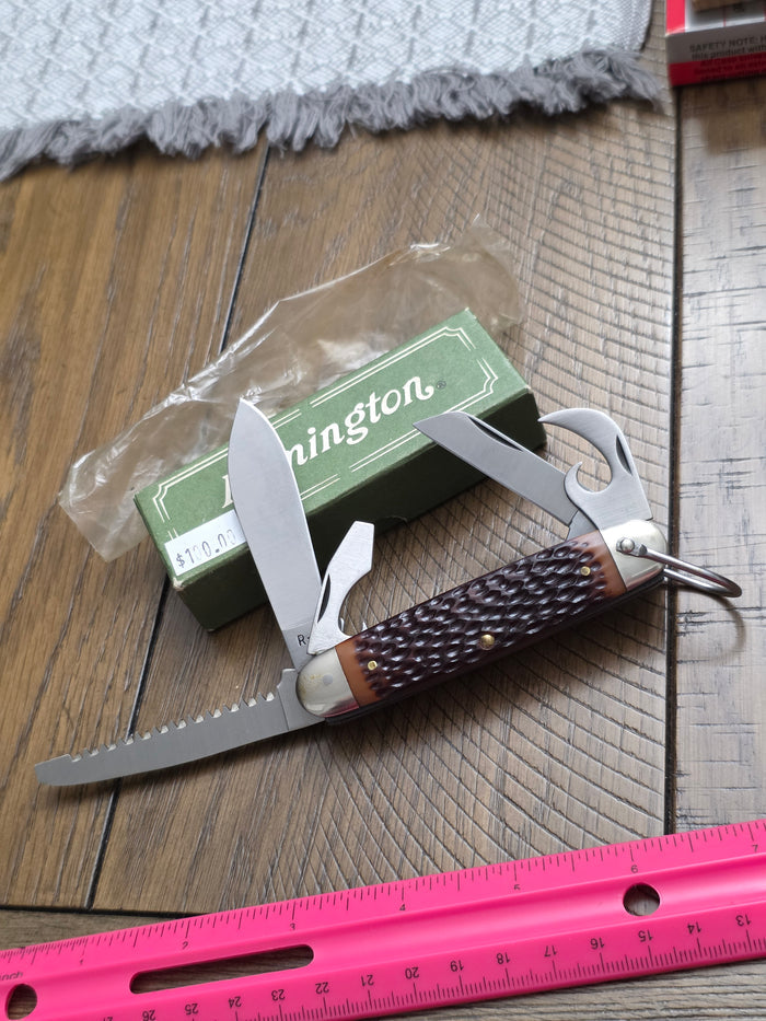Remington USA Camp Knife with Brown Jigged Delrin NIB