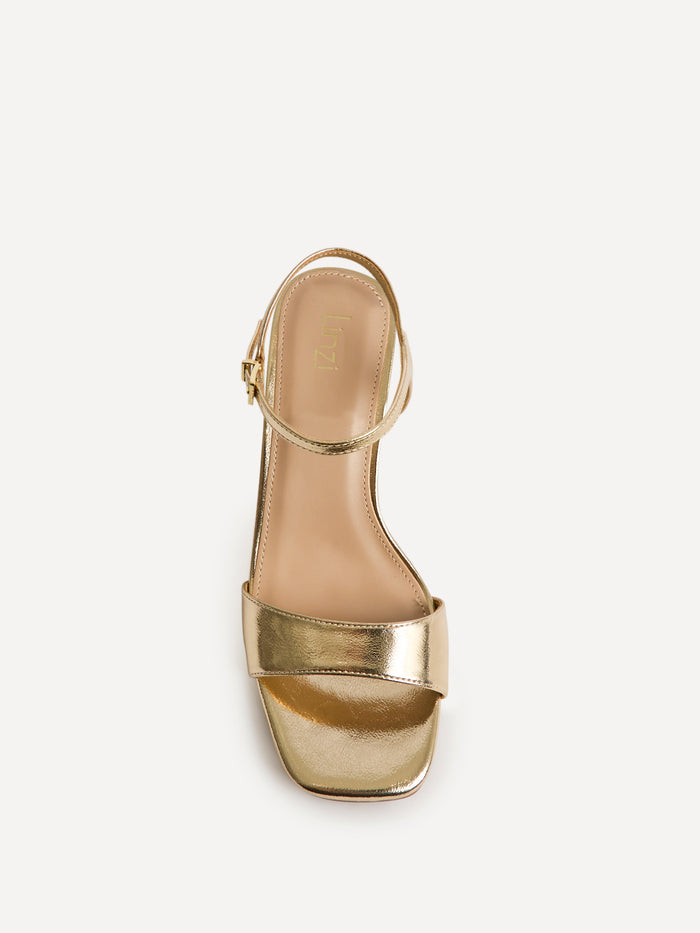 Reveal Gold Faux Leather Block Heeled Sandals