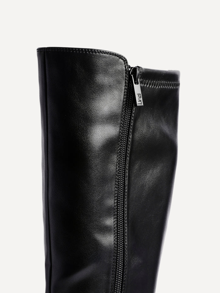 Revolve Black Faux Leather Block Heel Long Boots