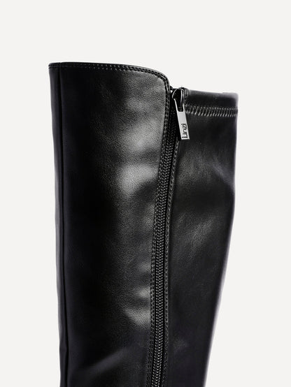 Revolve Black Faux Leather Block Heel Long Boots