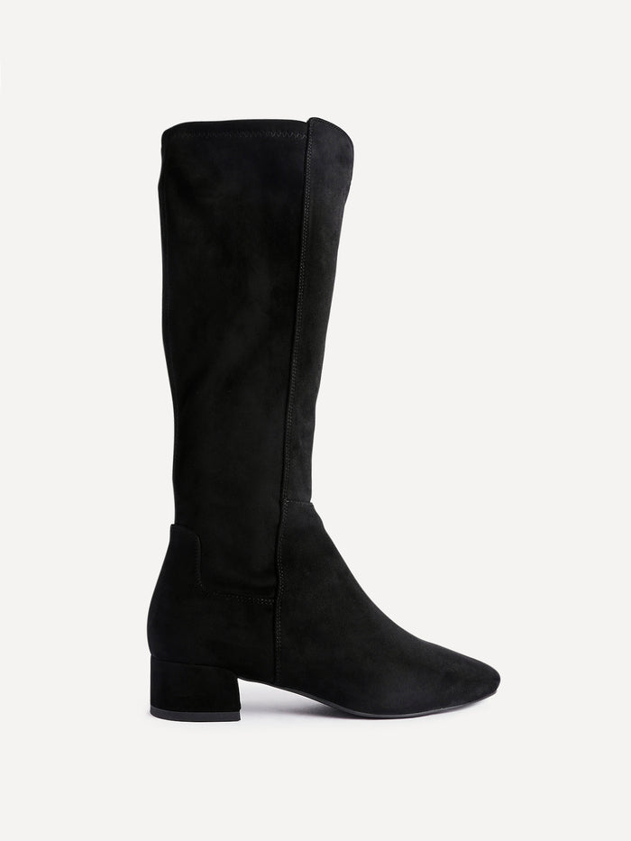 Revolve Black Faux Suede Block Heel Long Boots