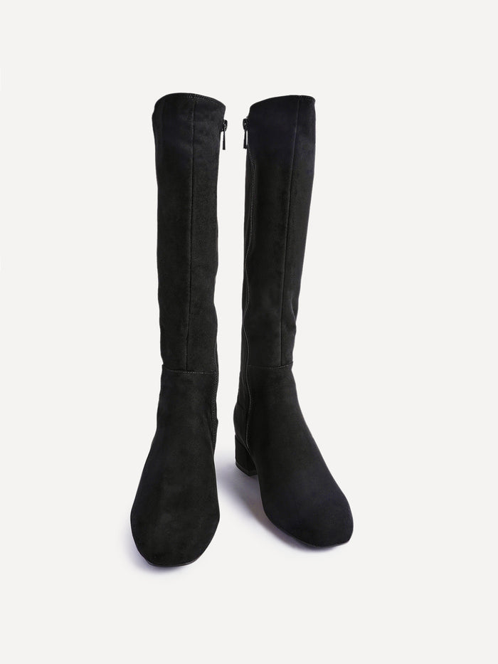 Revolve Black Faux Suede Block Heel Long Boots