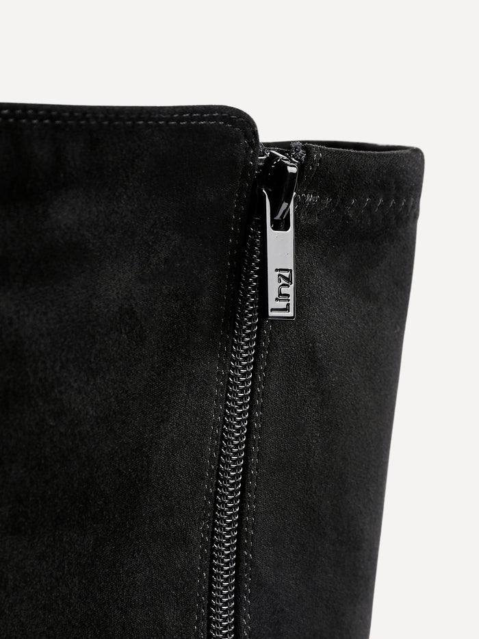 Revolve Black Faux Suede Block Heel Long Boots