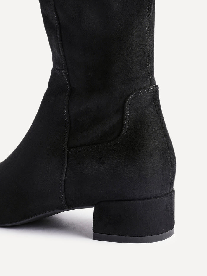 Revolve Black Faux Suede Block Heel Long Boots