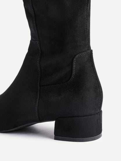 Revolve Black Faux Suede Block Heel Long Boots