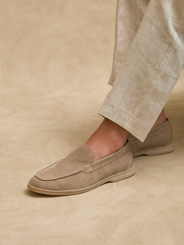 Rino Mens Taupe Suede Leather Loafers