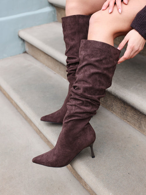 Rosenna Brown Long Stiletto Boots
