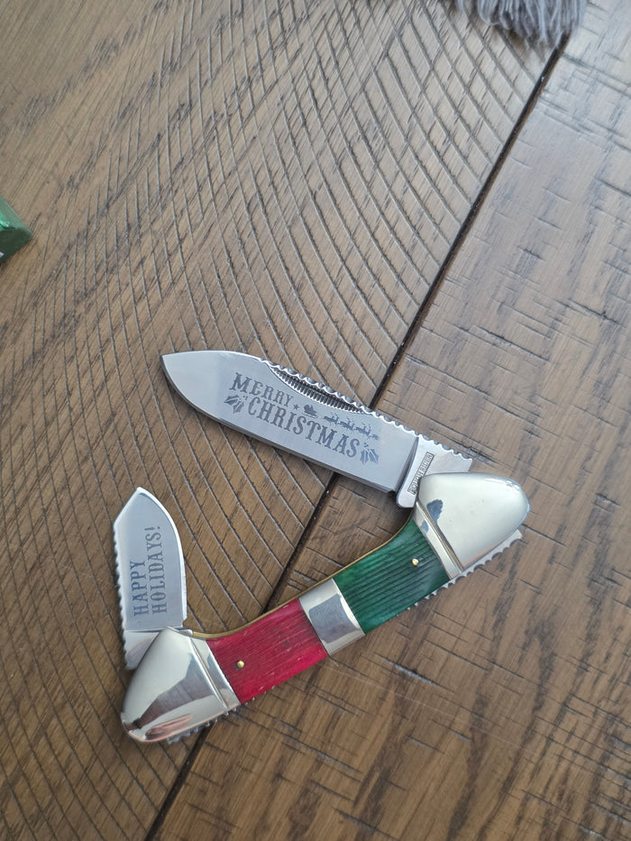 Rough Rider RR1443 Large Canoe Gunboat Merry Christmas Knife