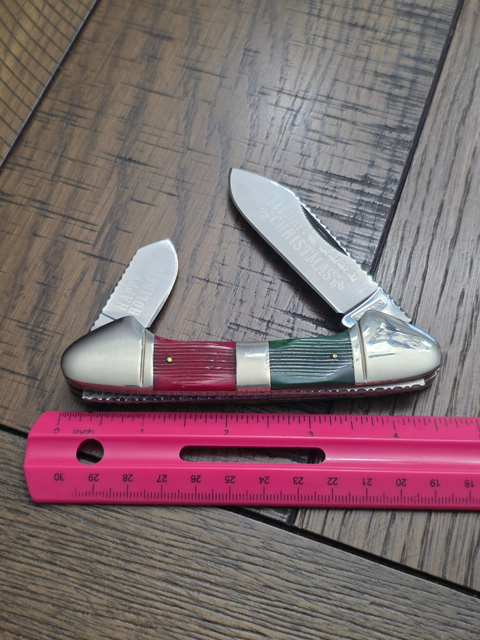 Rough Rider RR1443 Large Canoe Gunboat Merry Christmas Knife
