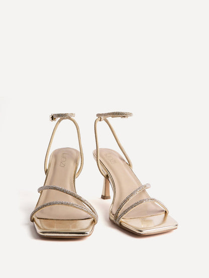 Ruma Wide Fit Gold Diamante Heeled Sandals