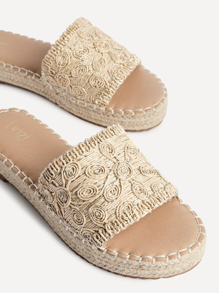 Savvy Gold Woven Slider Sandals