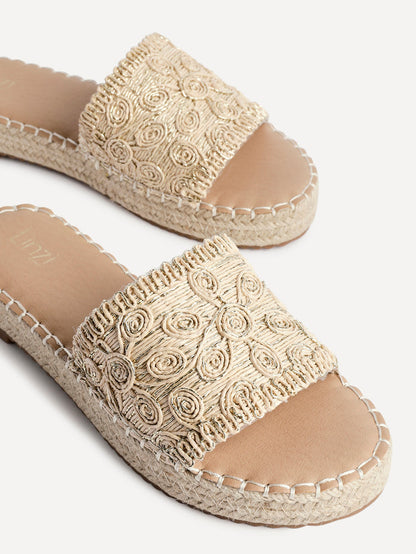 Savvy Gold Woven Slider Sandals