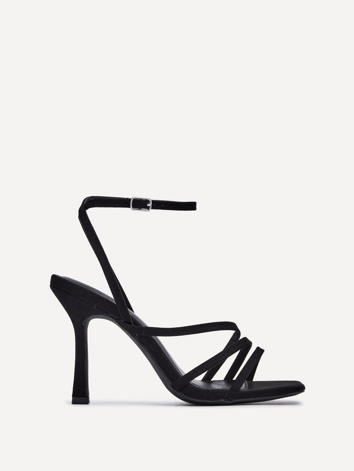 Scarlett Black Faux Suede Strappy Heels