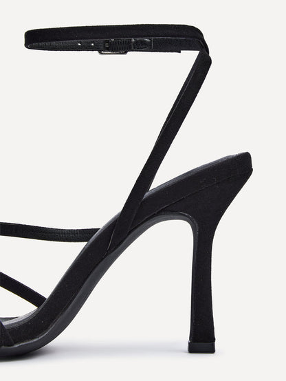 Scarlett Black Faux Suede Strappy Heels