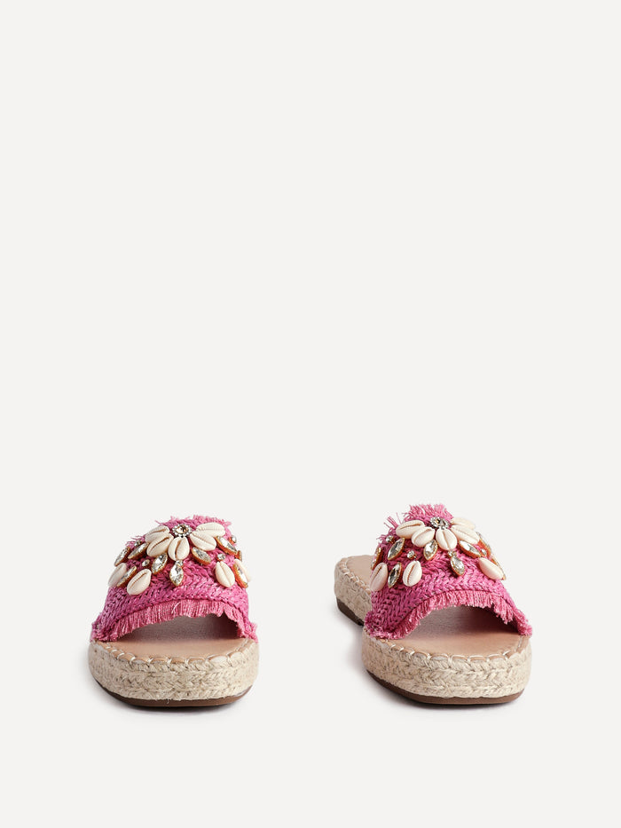 Seaside Fuchsia Raffia Embellished Sliders